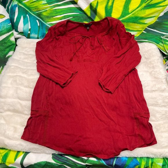 Massimo Dutti Tops - MASSIMO Dutti XS Dark Red Ruffle Lightweight Long Sleeve Boho School Blouse